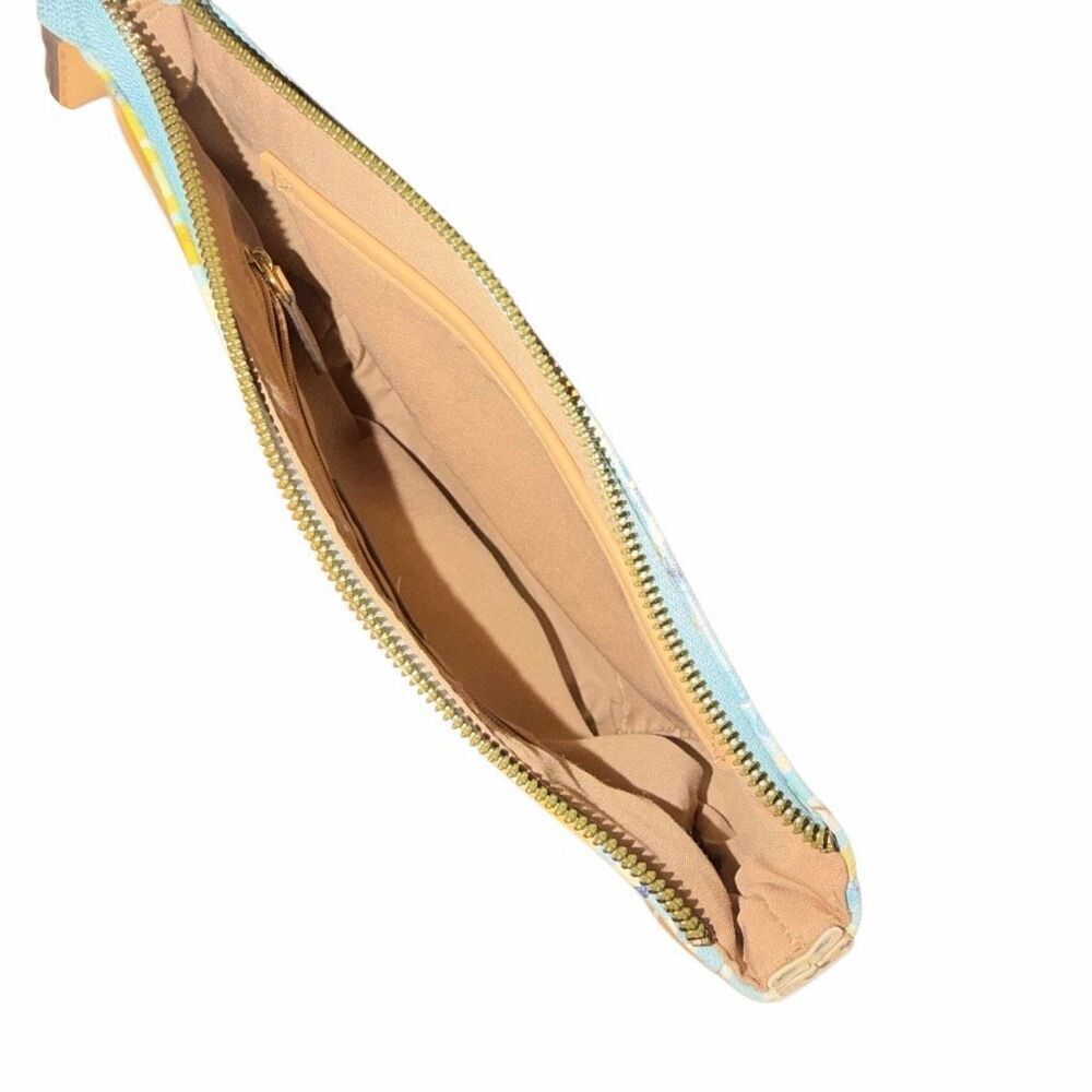 Nanette Lepore blue, white, and yellow floral zippered clutch hand bag wristlet - Picture 4 of 6